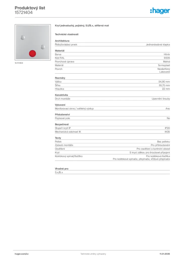 Obrázek Hager Product data sheet 15721404 | Hager