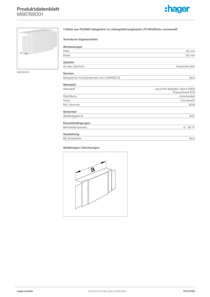 Bild Hager Produktdatenblatt M66769001 | Hager Deutschland