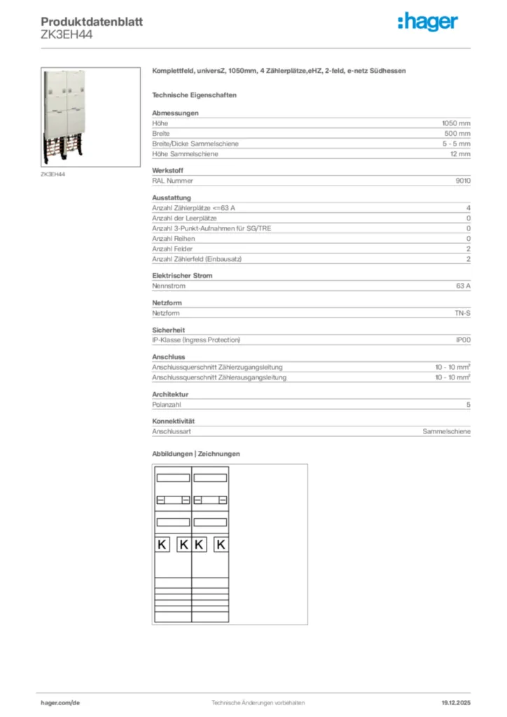 Bild Hager Produktdatenblatt ZK3EH44 | Hager Deutschland