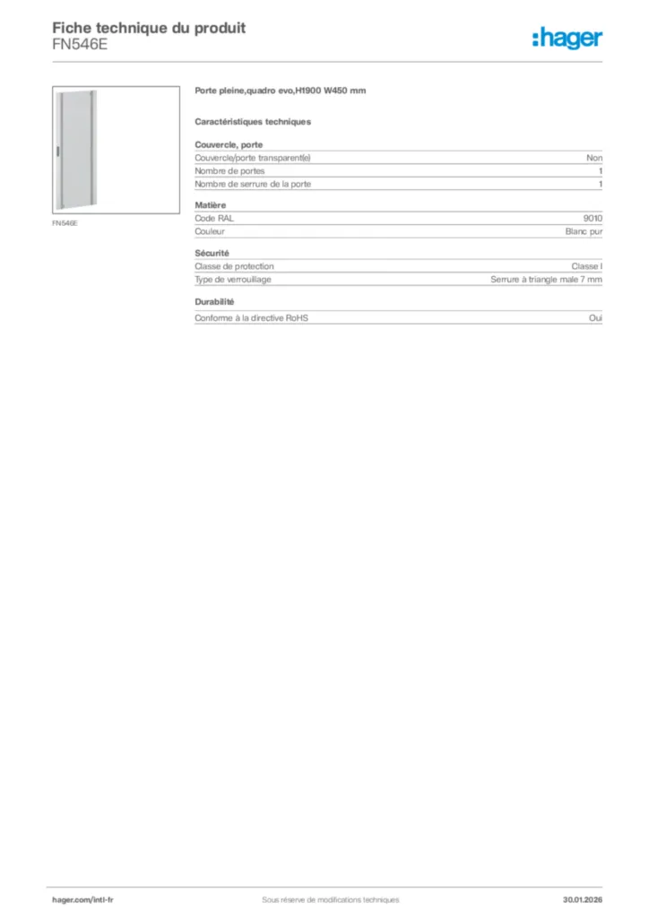 Image Hager Fiche technique du produit FN546E | Hager Afrique