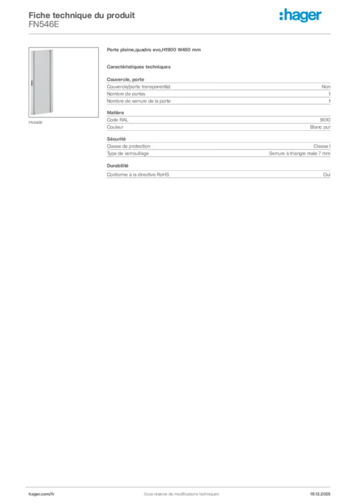 Image Hager Fiche technique du produit FN546E | Hager France