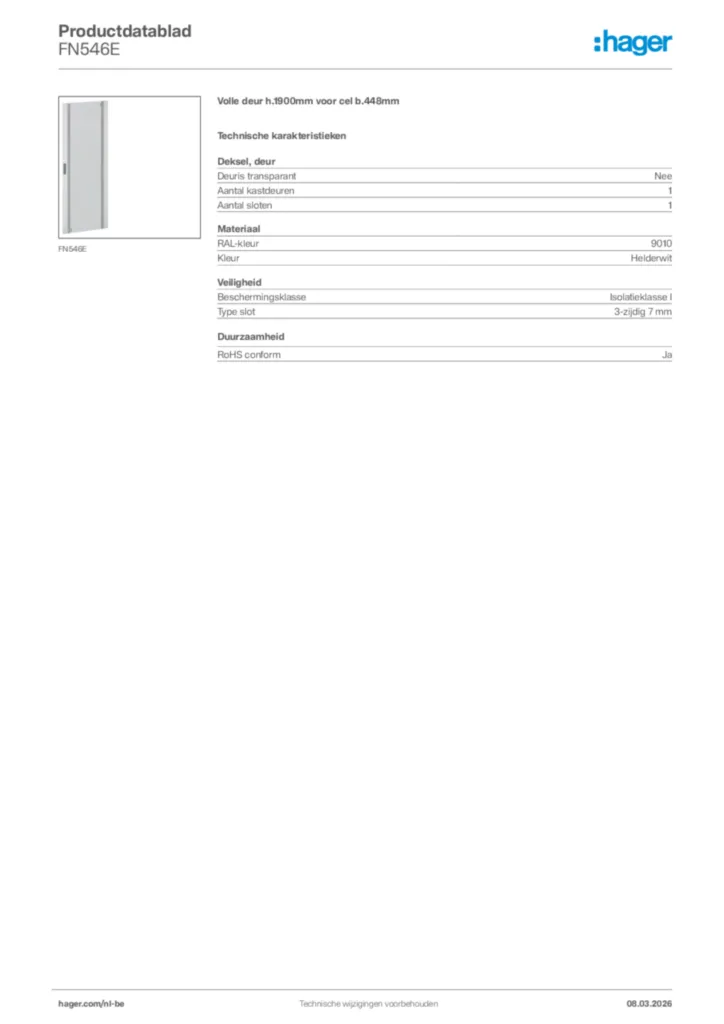 Afbeelding Hager Productdatablad FN546E | Hager Belgium