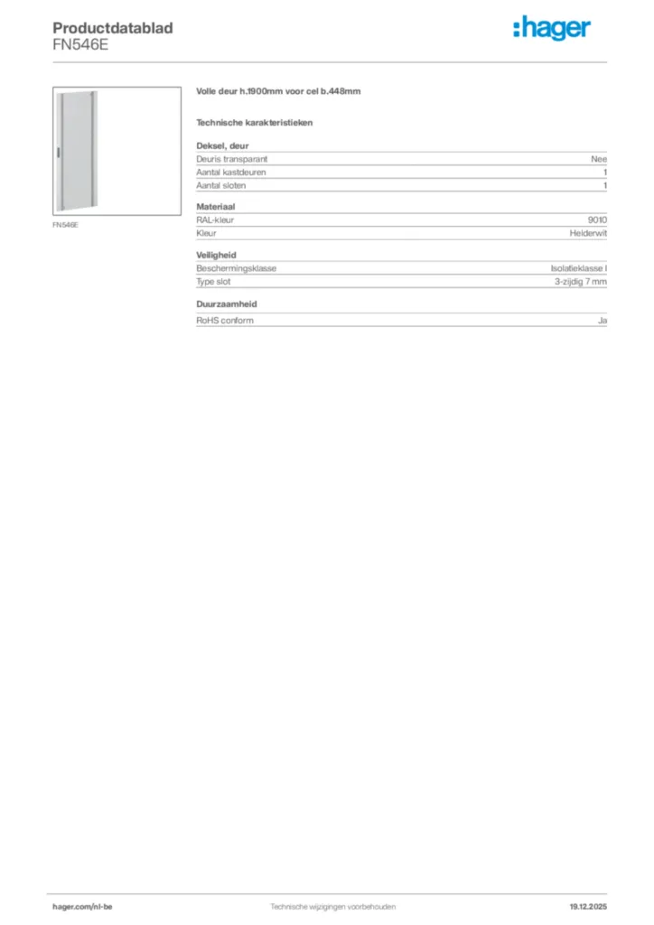 Afbeelding Hager Productdatablad FN546E | Hager Belgium