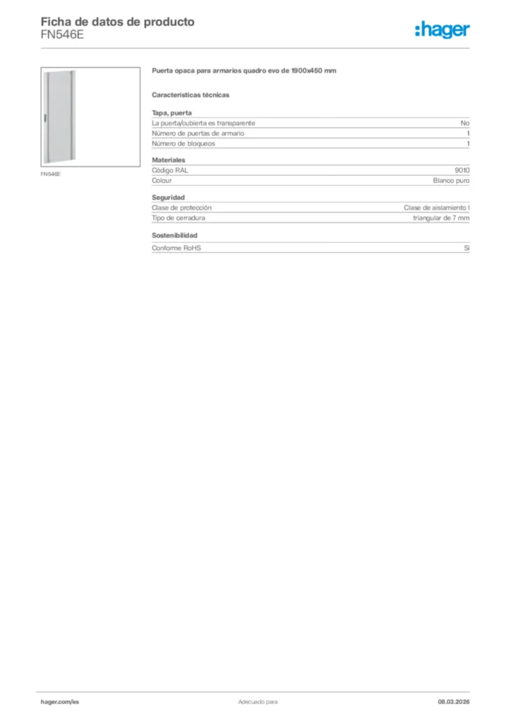 Imagen Hager Ficha de datos de producto FN546E | Hager España