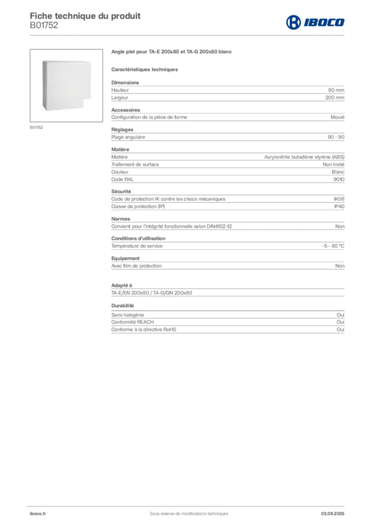 Image Iboco Fiche technique du produit B01752 | Hager France