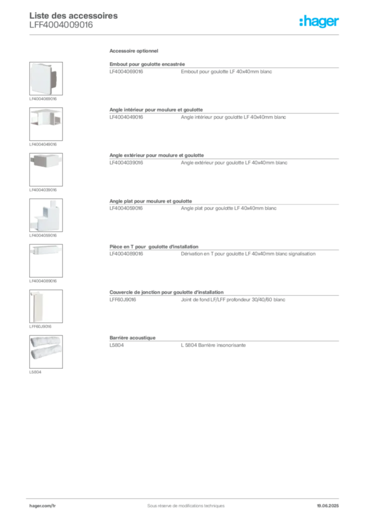 Image Hager Fiche technique du produit LFF4004009016 | Hager France