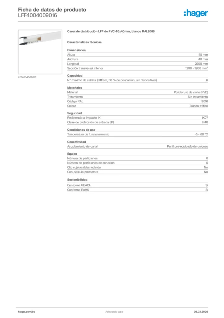 Imagen Hager Ficha de datos de producto LFF4004009016 | Hager España
