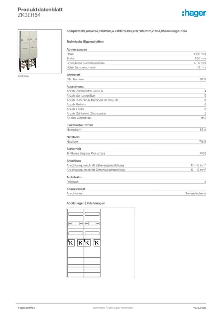 Bild Hager Produktdatenblatt ZK3EH54 | Hager Deutschland