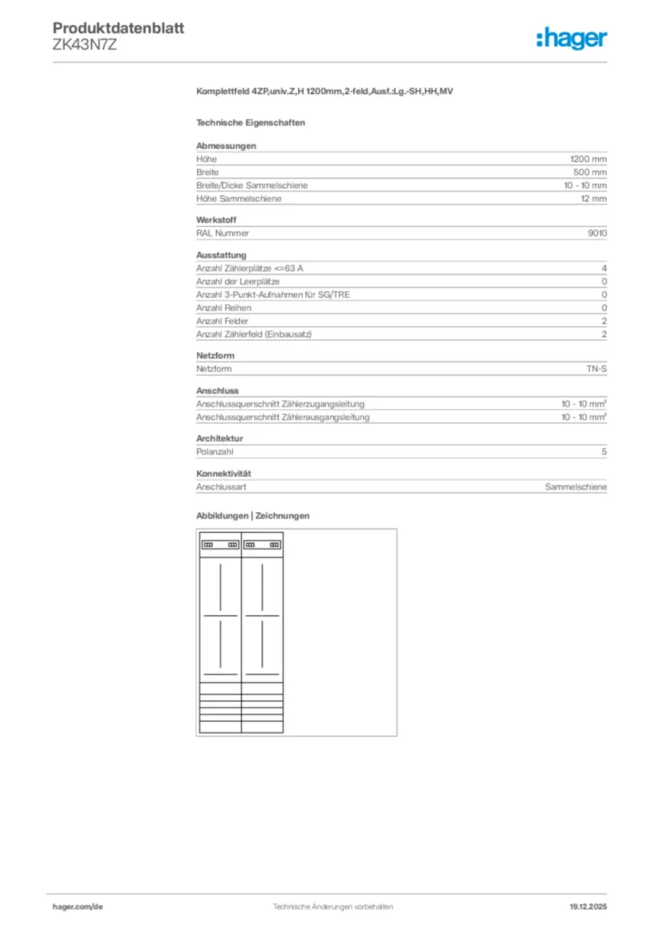 Bild Hager Produktdatenblatt ZK43N7Z | Hager Deutschland