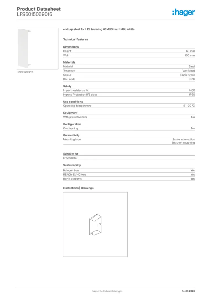Image Hager Product data sheet LFS6015069016  | Hager Africa