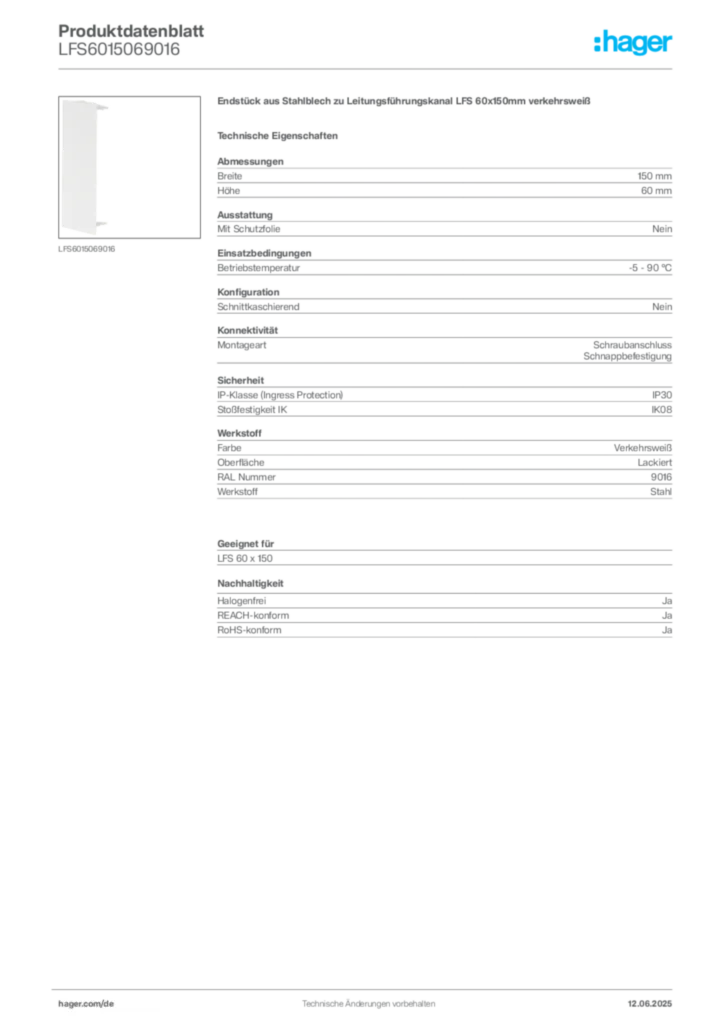 Bild Hager Produktdatenblatt LFS6015069016 | Hager Deutschland