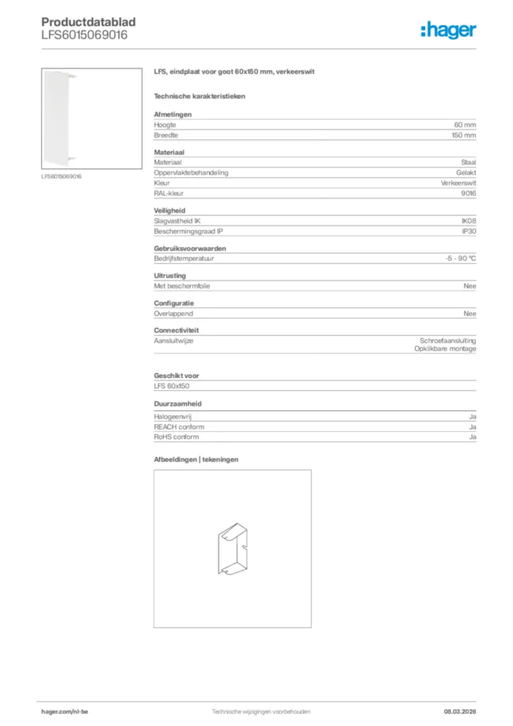 Afbeelding Hager Productdatablad LFS6015069016 | Hager Belgium
