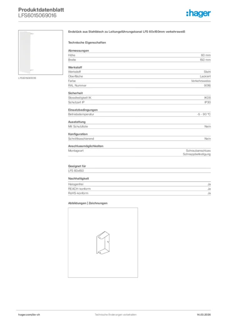 Bild Hager Produktdatenblatt LFS6015069016 | Hager Schweiz