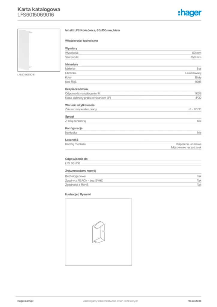 Zdjęcie Hager Karta katalogowa LFS6015069016 | Hager Polska