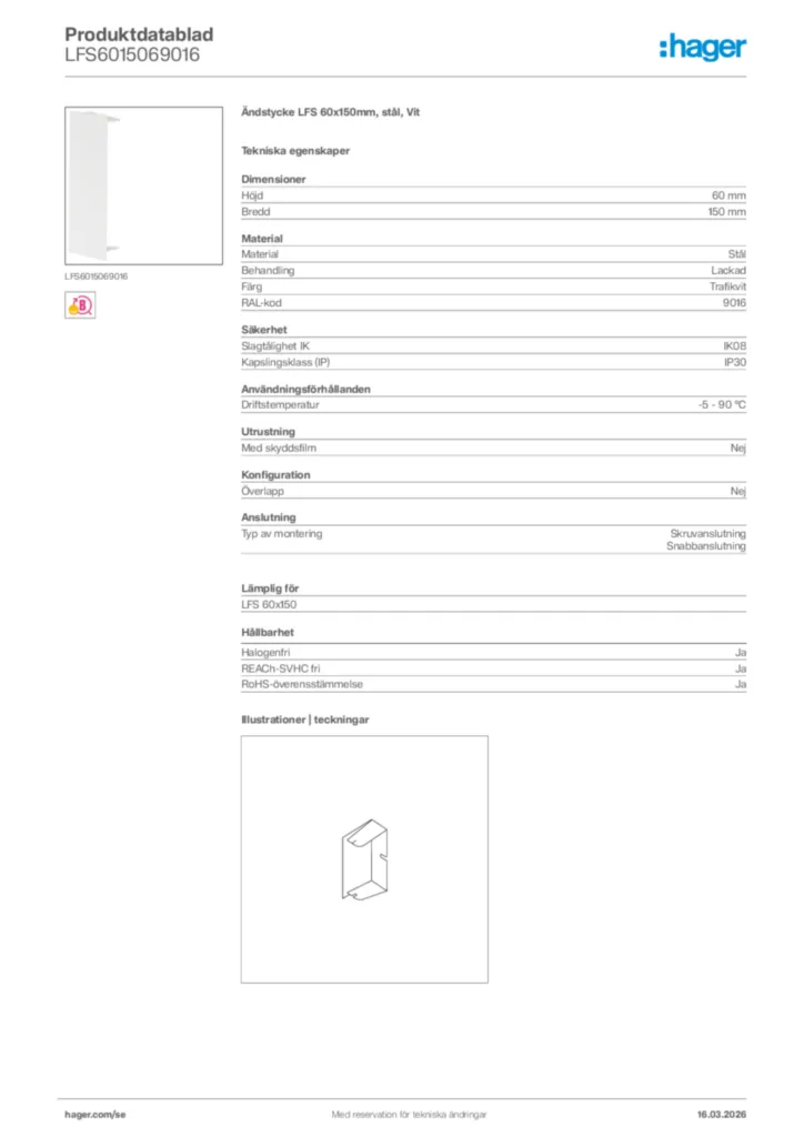 Bild Hager Produktdatablad LFS6015069016 | Hager Sverige