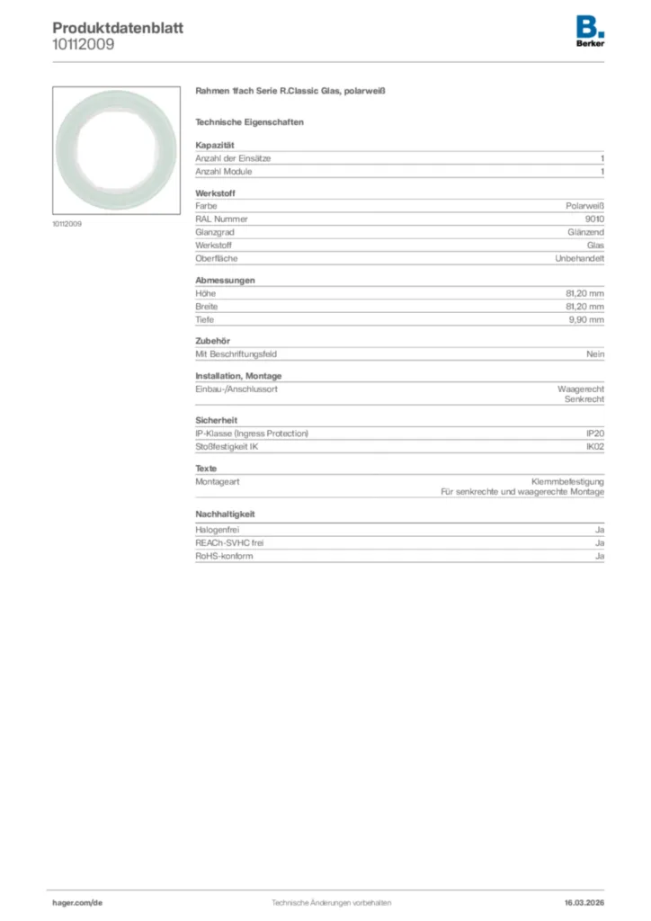 Bild Berker Produktdatenblatt 10112009 | Hager Deutschland