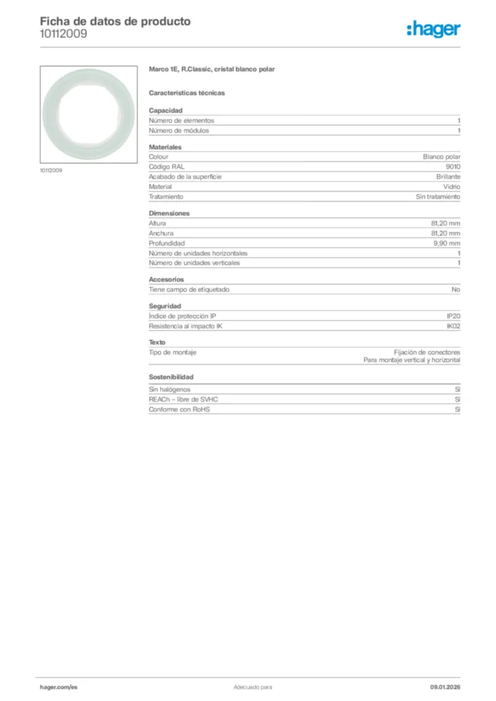 Imagen Hager Ficha de datos de producto 10112009 | Hager España