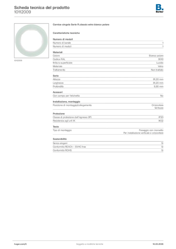 Immagine Berker Scheda tecnica del prodotto 10112009 | Hager Italia