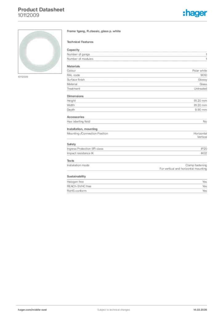 Image Hager Product data sheet 10112009  | Hager
