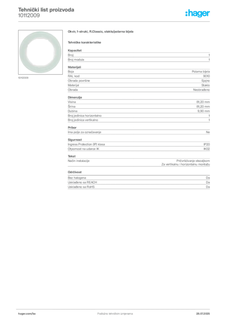Slika Hager Product data sheet 10112009  | Hager