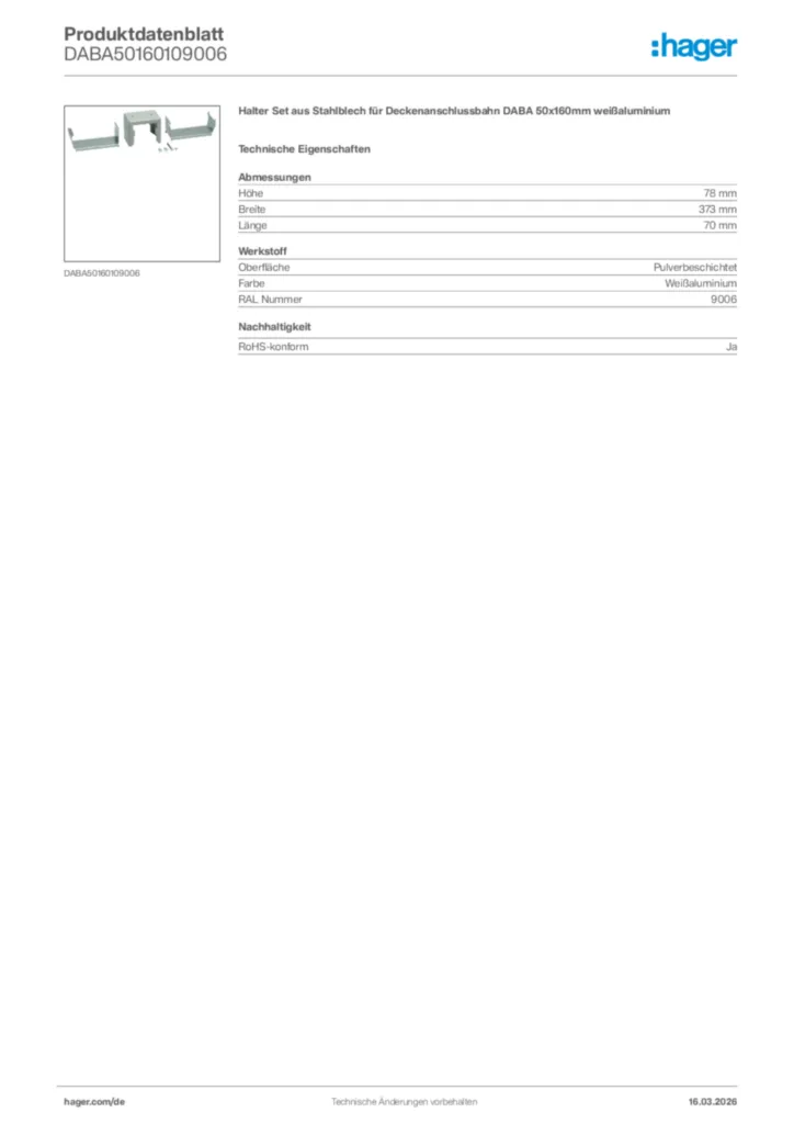 Bild Hager Produktdatenblatt DABA50160109006 | Hager Deutschland