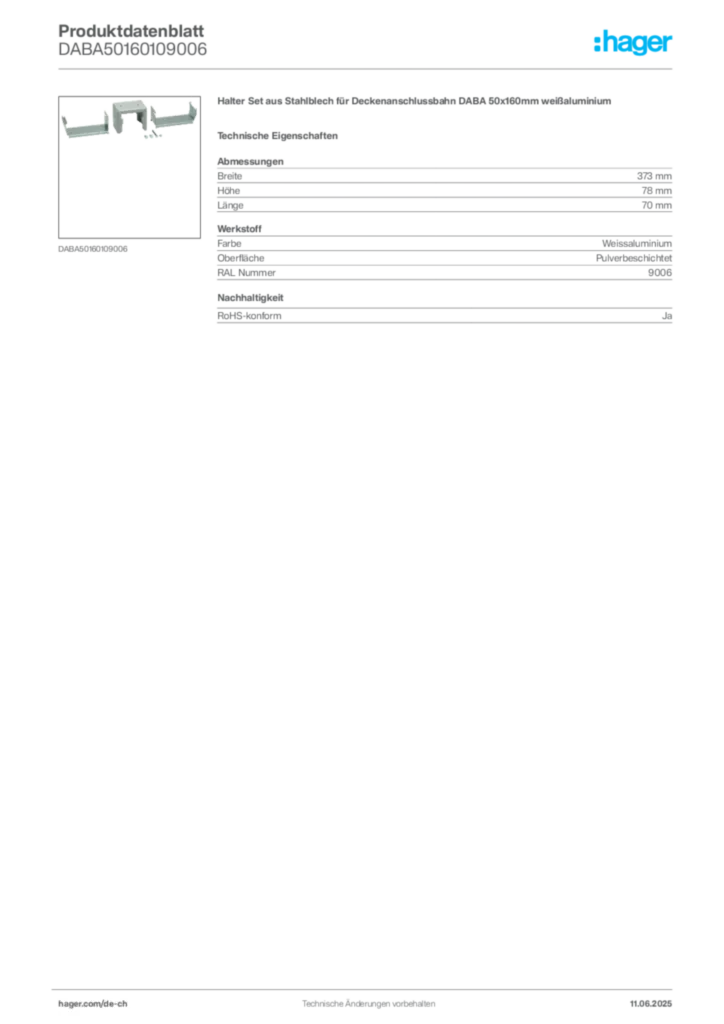 Bild Hager Produktdatenblatt DABA50160109006 | Hager Schweiz