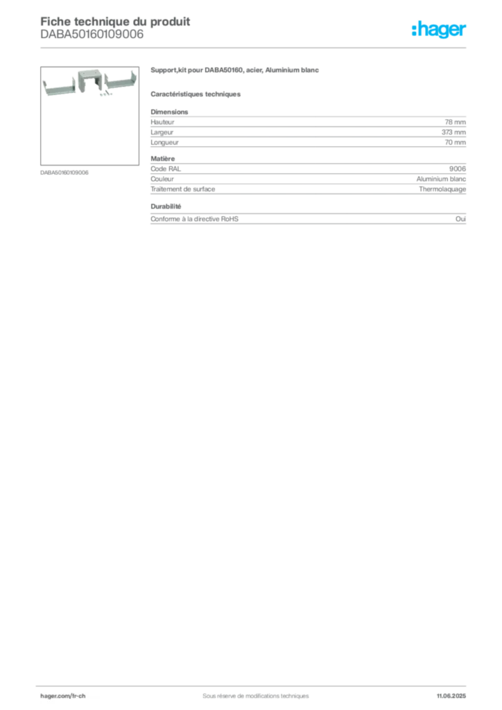 Image Hager Fiche technique du produit DABA50160109006 | Hager Suisse