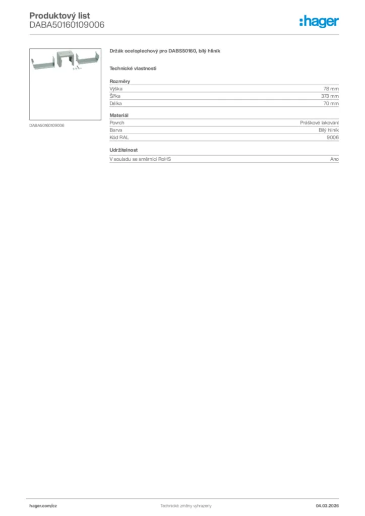 Obrázek Hager Product data sheet DABA50160109006 | Hager