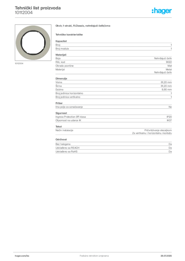Slika Hager Product data sheet 10112004  | Hager