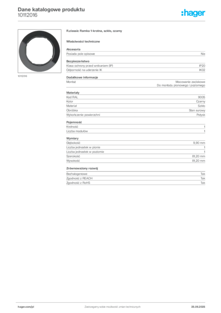 Zdjęcie Hager Karta katalogowa 10112016 | Hager Polska