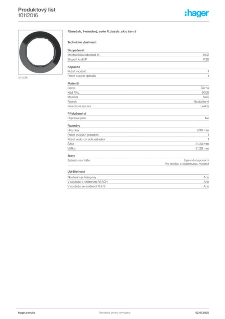 Obrázek Hager Produktový list 10112016 | Hager