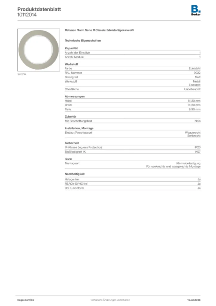 Bild Berker Produktdatenblatt 10112014 | Hager Deutschland