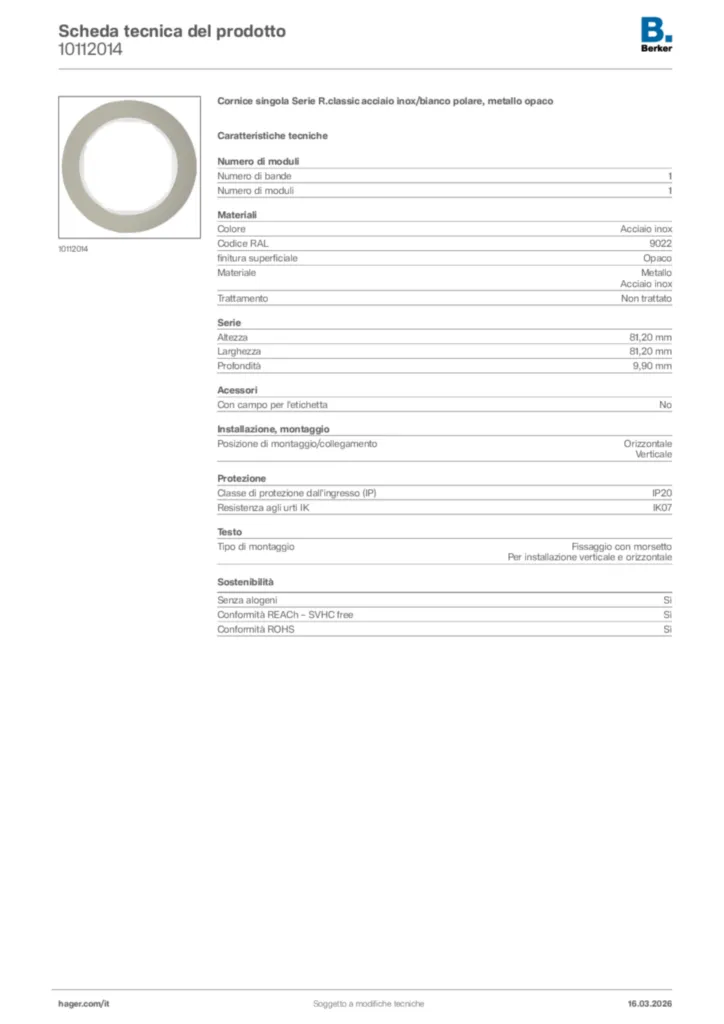 Immagine Berker Scheda tecnica del prodotto 10112014 | Hager Italia