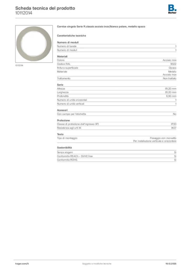 Immagine Berker Scheda tecnica del prodotto 10112014 | Hager Italia