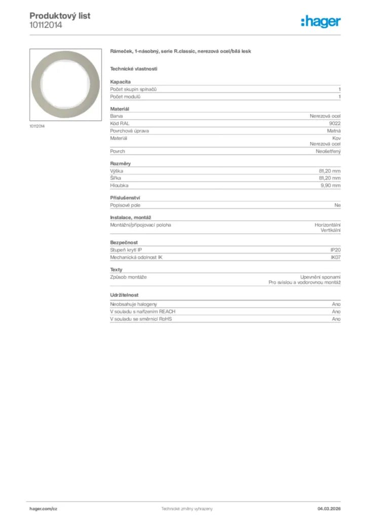 Obrázek Hager Product data sheet 10112014 | Hager