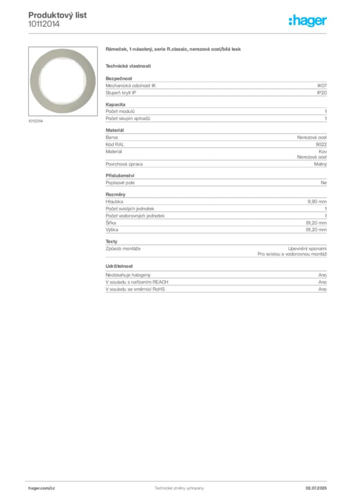 Obrázek Hager Produktový list 10112014 | Hager