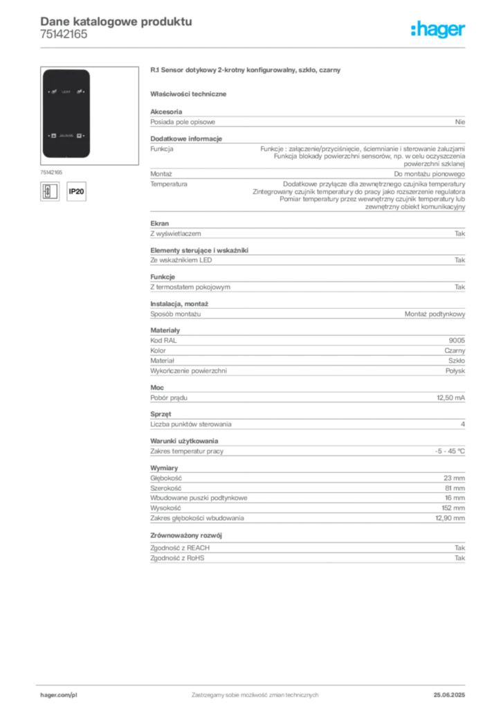 Zdjęcie Hager Karta katalogowa 75142165 | Hager Polska