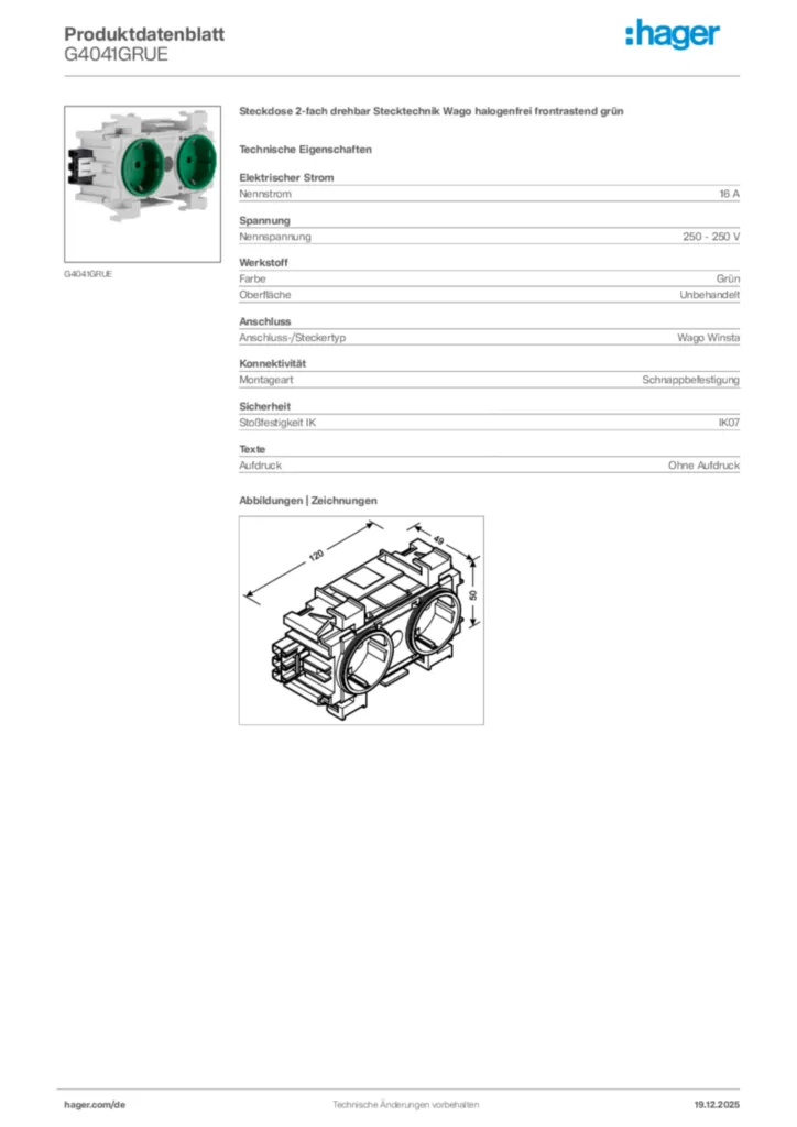 Bild Hager Produktdatenblatt G4041GRUE | Hager Deutschland