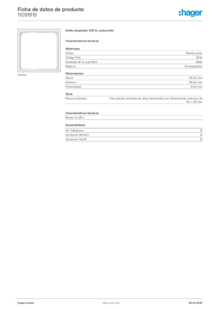 Imagen Hager Ficha de datos de producto 11091919 | Hager España