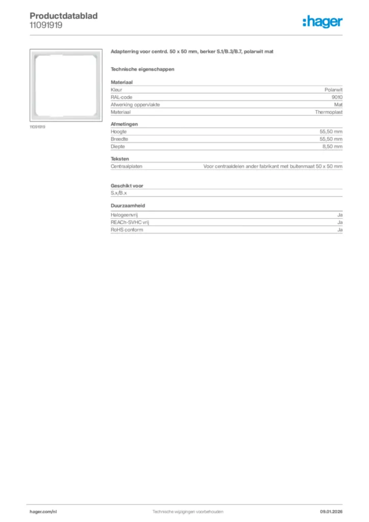 Afbeelding Hager Productdatablad 11091919 | Hager Nederland