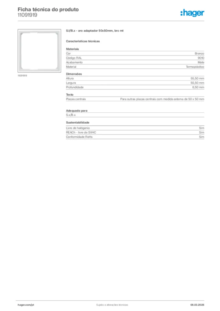 Imagem Hager Ficha técnica do produto 11091919 | Hager Portugal
