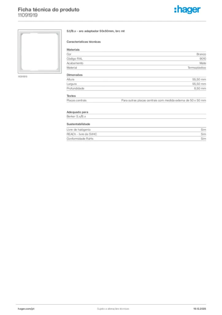 Imagem Hager Ficha técnica do produto 11091919 | Hager Portugal