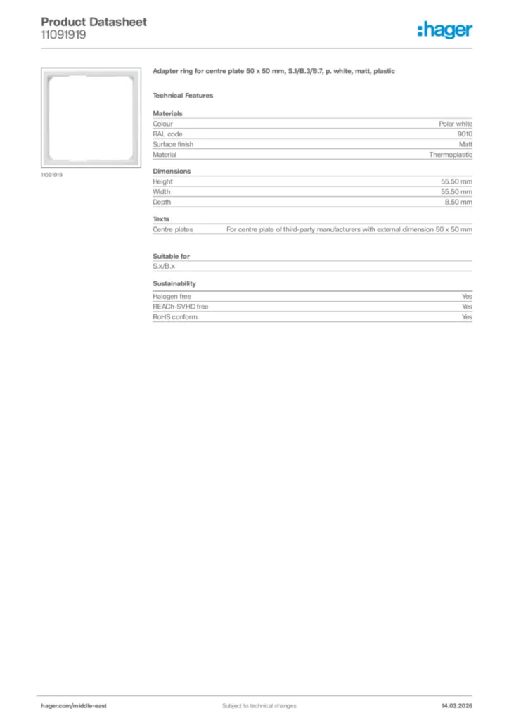 Image Hager Product data sheet 11091919  | Hager