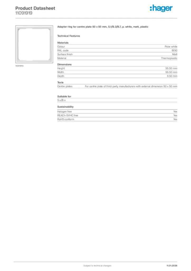 Image Hager Product data sheet 11091919  | Hager