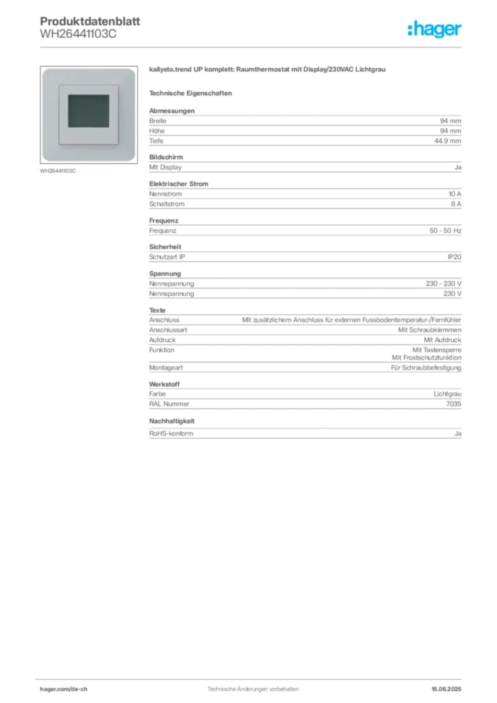 Bild Hager Produktdatenblatt WH26441103C | Hager Schweiz