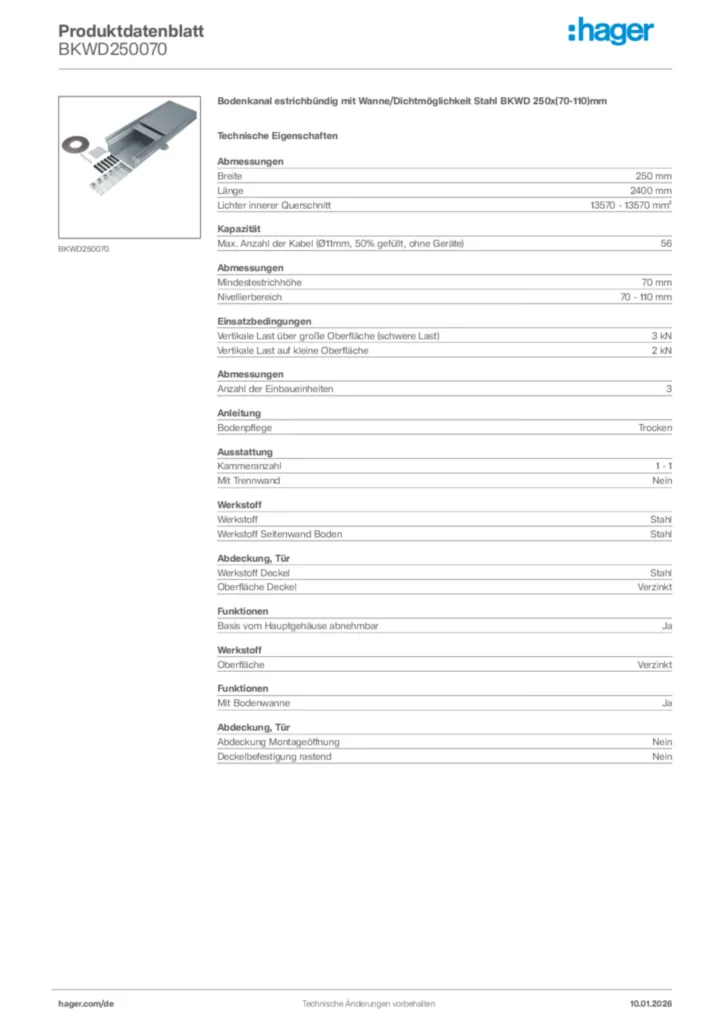 Bild Hager Produktdatenblatt BKWD250070 | Hager Deutschland