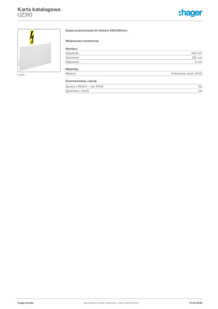 Zdjęcie Hager Karta katalogowa UZ310 | Hager Polska