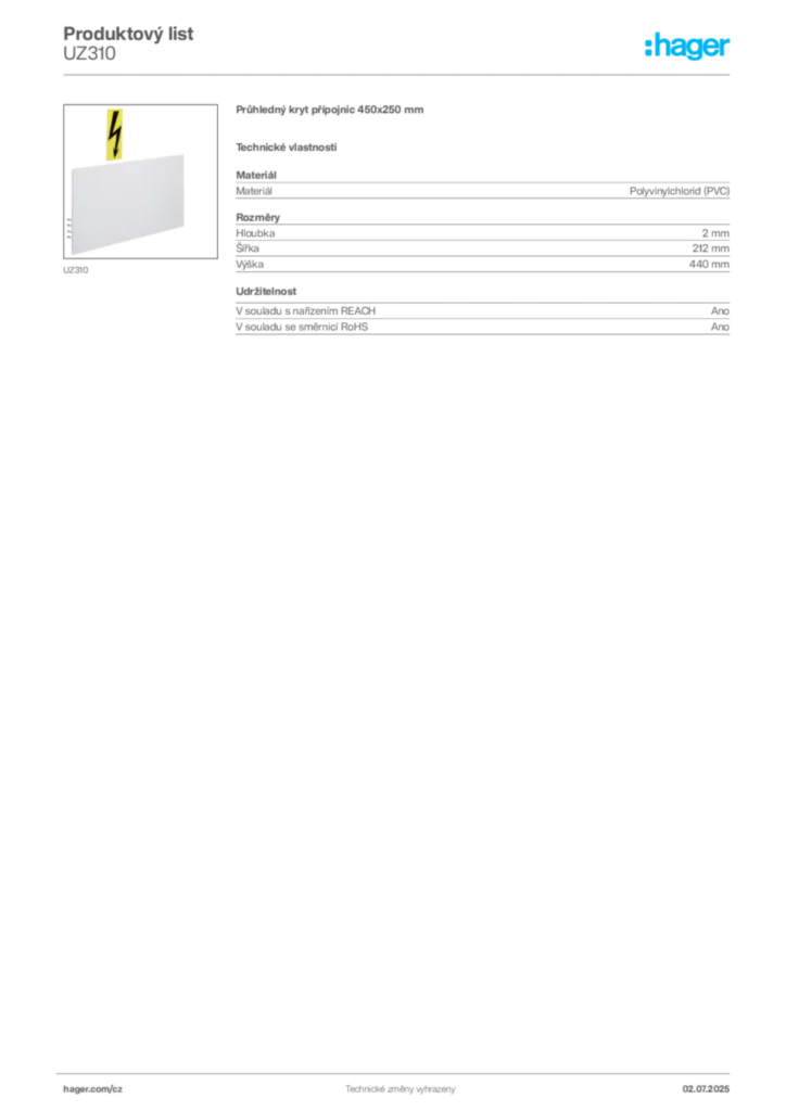 Obrázek Hager Produktový list UZ310 | Hager