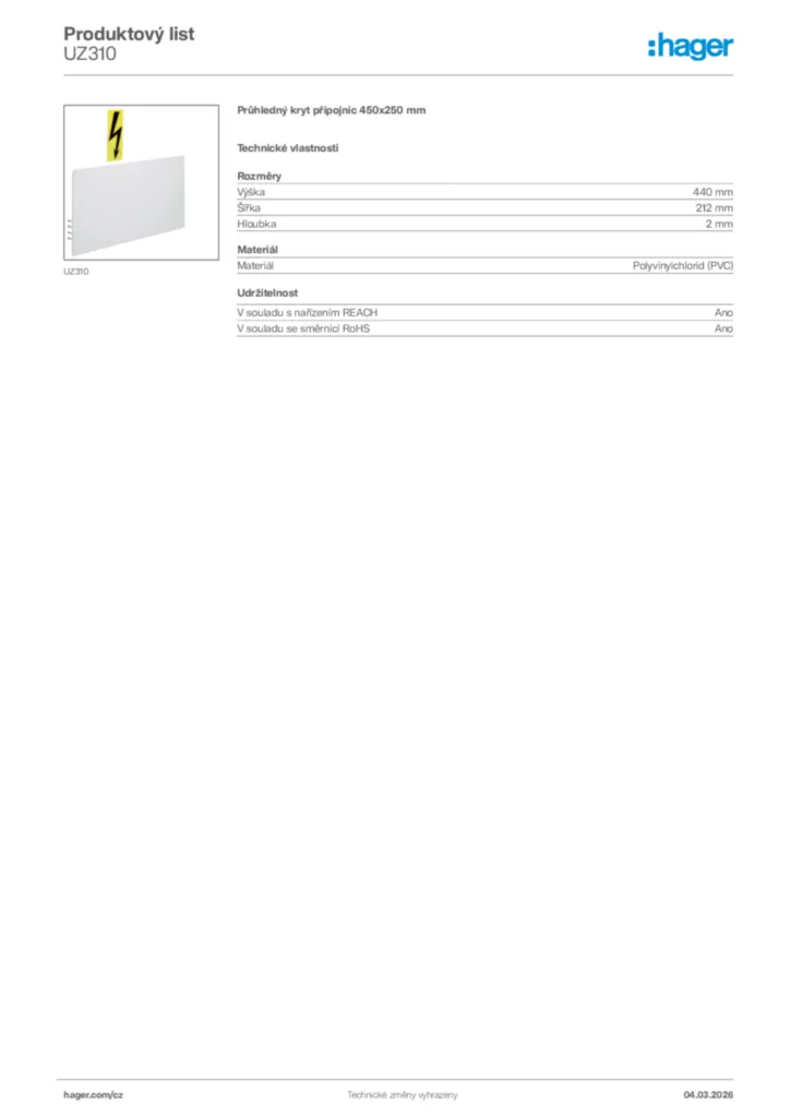 Obrázek Hager Product data sheet UZ310 | Hager