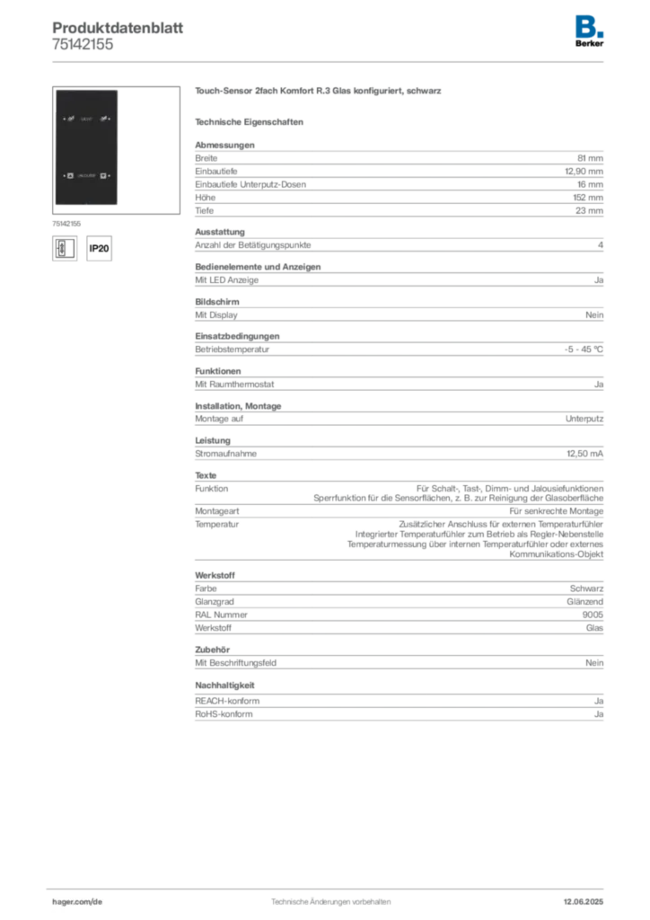 Berker Produktdatenblatt 75142155